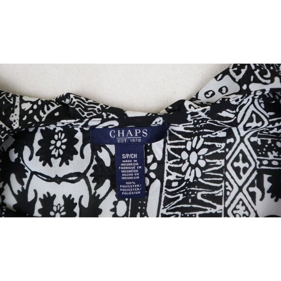 CHAPS - WOMEN'S BLACK & WHITE PRINT RUFFLE CHIFFON BLOUSE - SIZE S - Picture 5 of 8